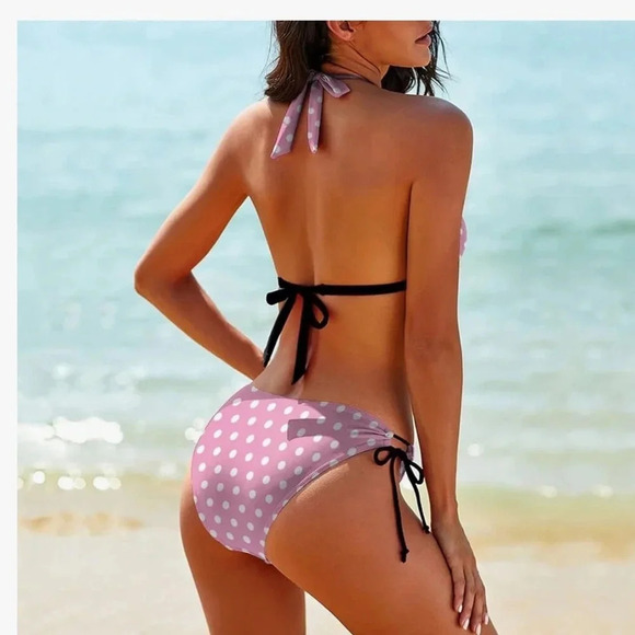 PINK AND WHITE POLKA DOT STRING BIKINI SET SIZE SMALL - Picture 5 of 16